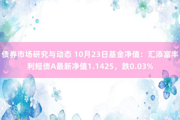 债券市场研究与动态 10月23日基金净值：汇添富丰利短债A最新净值1.1425，跌0.03%