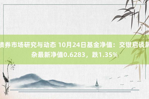 债券市场研究与动态 10月24日基金净值：交银启谈羼杂最新净值0.6283，跌1.35%