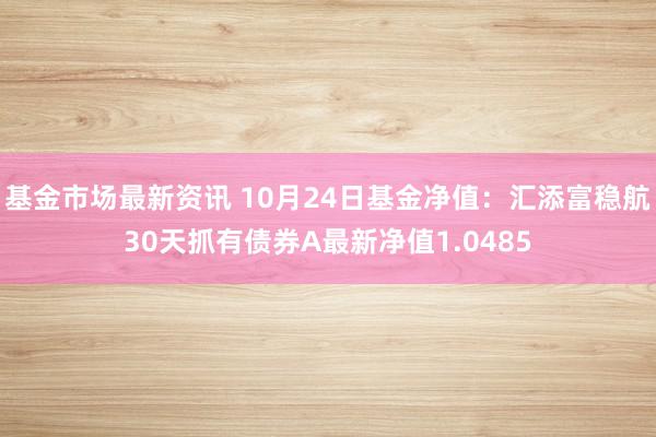 基金市场最新资讯 10月24日基金净值：汇添富稳航30天抓有债券A最新净值1.0485