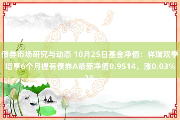 债券市场研究与动态 10月25日基金净值：祥瑞双季增享6个月握有债券A最新净值0.9514，涨0.03%