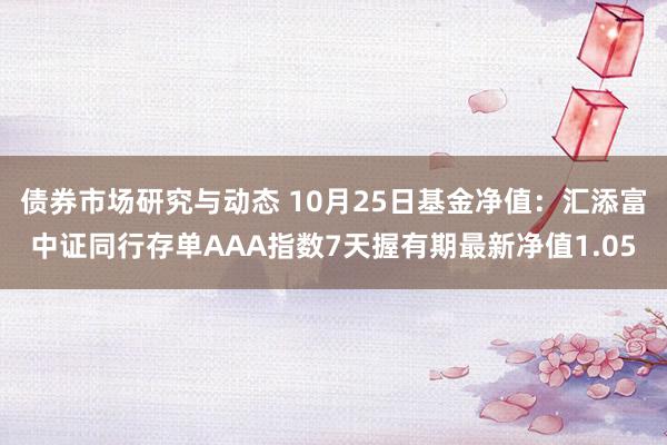 债券市场研究与动态 10月25日基金净值：汇添富中证同行存单AAA指数7天握有期最新净值1.05