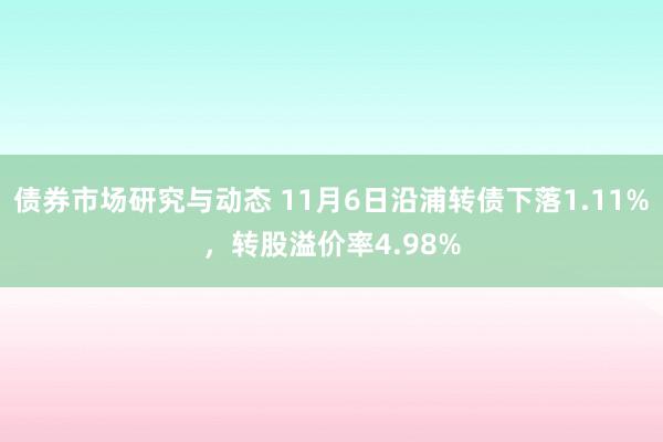 债券市场研究与动态 11月6日沿浦转债下落1.11%，转股溢价率4.98%