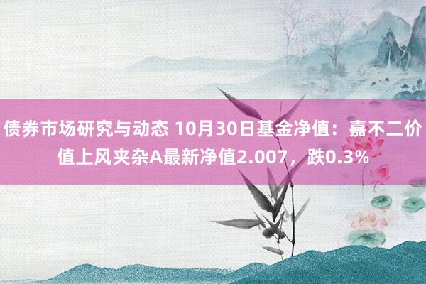 债券市场研究与动态 10月30日基金净值：嘉不二价值上风夹杂A最新净值2.007，跌0.3%