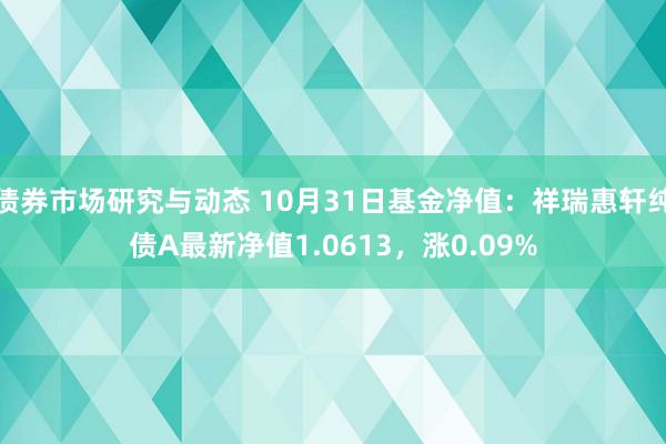 债券市场研究与动态 10月31日基金净值：祥瑞惠轩纯债A最新净值1.0613，涨0.09%