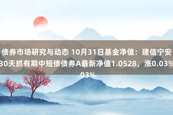 债券市场研究与动态 10月31日基金净值：建信宁安30天抓有期中短债债券A最新净值1.0528，涨0.03%