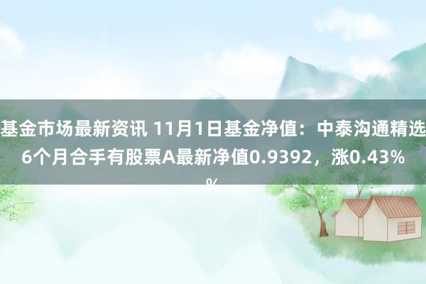 基金市场最新资讯 11月1日基金净值：中泰沟通精选6个月合手有股票A最新净值0.9392，涨0.43%