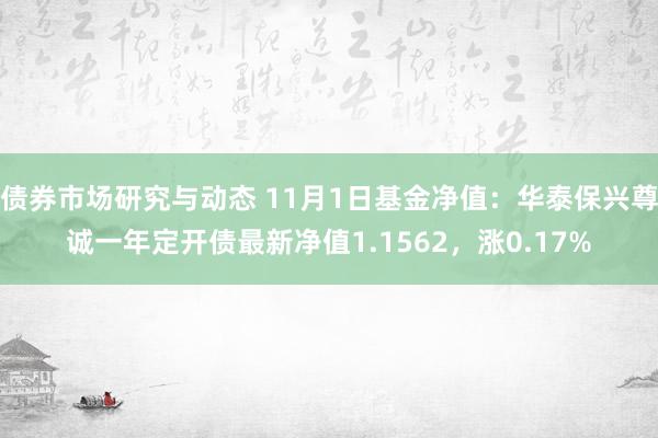 债券市场研究与动态 11月1日基金净值：华泰保兴尊诚一年定开债最新净值1.1562，涨0.17%