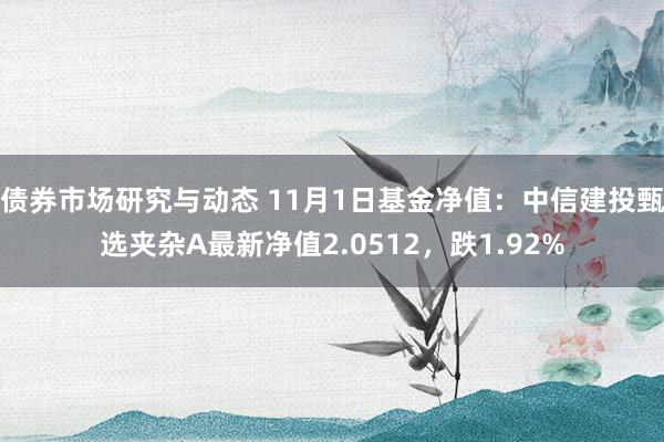 债券市场研究与动态 11月1日基金净值：中信建投甄选夹杂A最新净值2.0512，跌1.92%