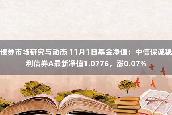 债券市场研究与动态 11月1日基金净值：中信保诚稳利债券A最新净值1.0776，涨0.07%