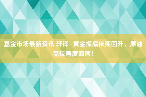 基金市场最新资讯 轩锋—黄金探底依期回升，原油高位再度回落！