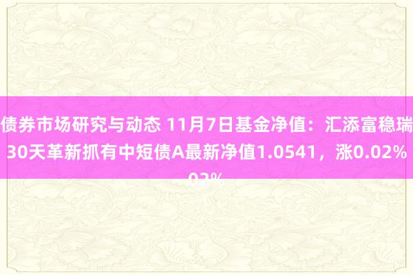 债券市场研究与动态 11月7日基金净值：汇添富稳瑞30天革新抓有中短债A最新净值1.0541，涨0.02%