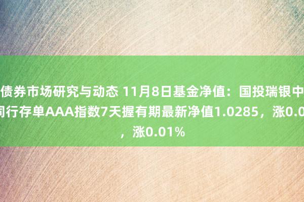 债券市场研究与动态 11月8日基金净值：国投瑞银中证同行存单AAA指数7天握有期最新净值1.0285，涨0.01%