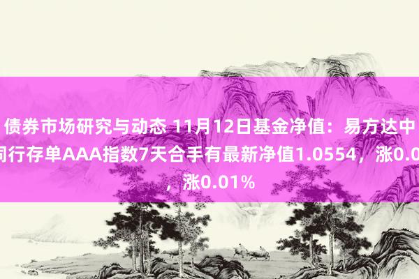 债券市场研究与动态 11月12日基金净值：易方达中证同行存单AAA指数7天合手有最新净值1.0554，涨0.01%