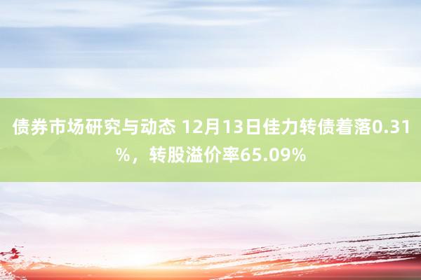 债券市场研究与动态 12月13日佳力转债着落0.31%，转股溢价率65.09%