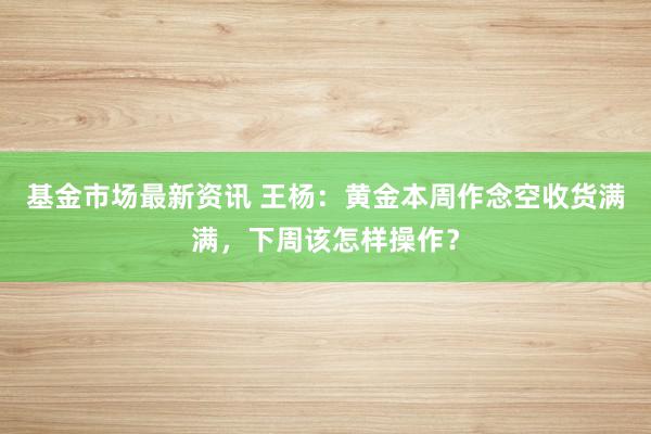 基金市场最新资讯 王杨：黄金本周作念空收货满满，下周该怎样操作？