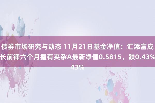 债券市场研究与动态 11月21日基金净值：汇添富成长前锋六个月握有夹杂A最新净值0.5815，跌0.43%