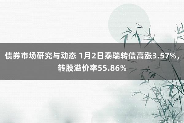 债券市场研究与动态 1月2日泰瑞转债高涨3.57%，转股溢价率55.86%