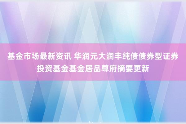 基金市场最新资讯 华润元大润丰纯债债券型证券投资基金基金居品尊府摘要更新